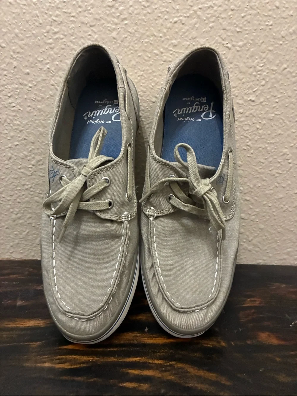 Original Penguin Men's Khaki Canvas Boat Shoes Size 8